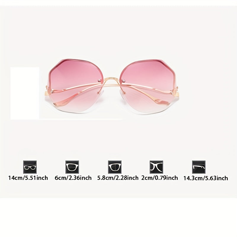 Oversized Rimless Sunglasses Gradient Lens Metal Temple UV400