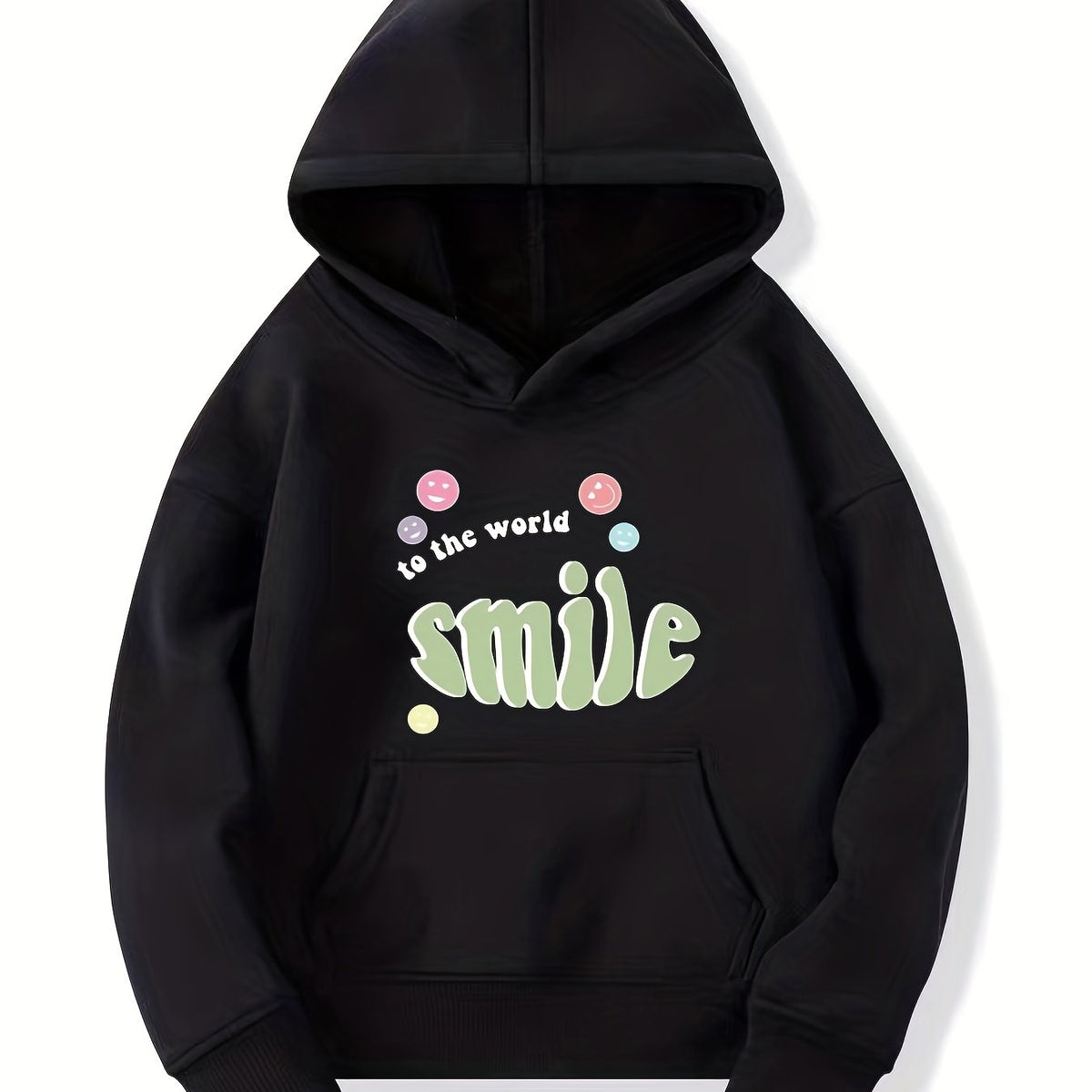 Girls ''Smile To The World'' Print Hooded Sweatshirt