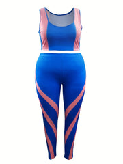  Colorblock Stripe Print Crop Tank Top & Pants Set