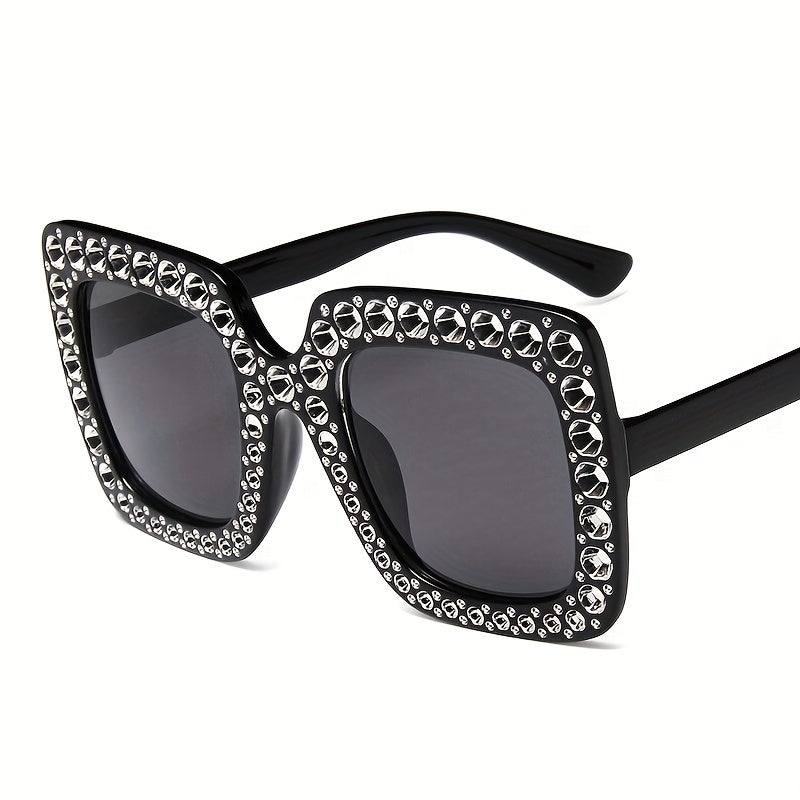 Square Rhinestone Sunglasses Mod Gradient Lens Glasses UV400