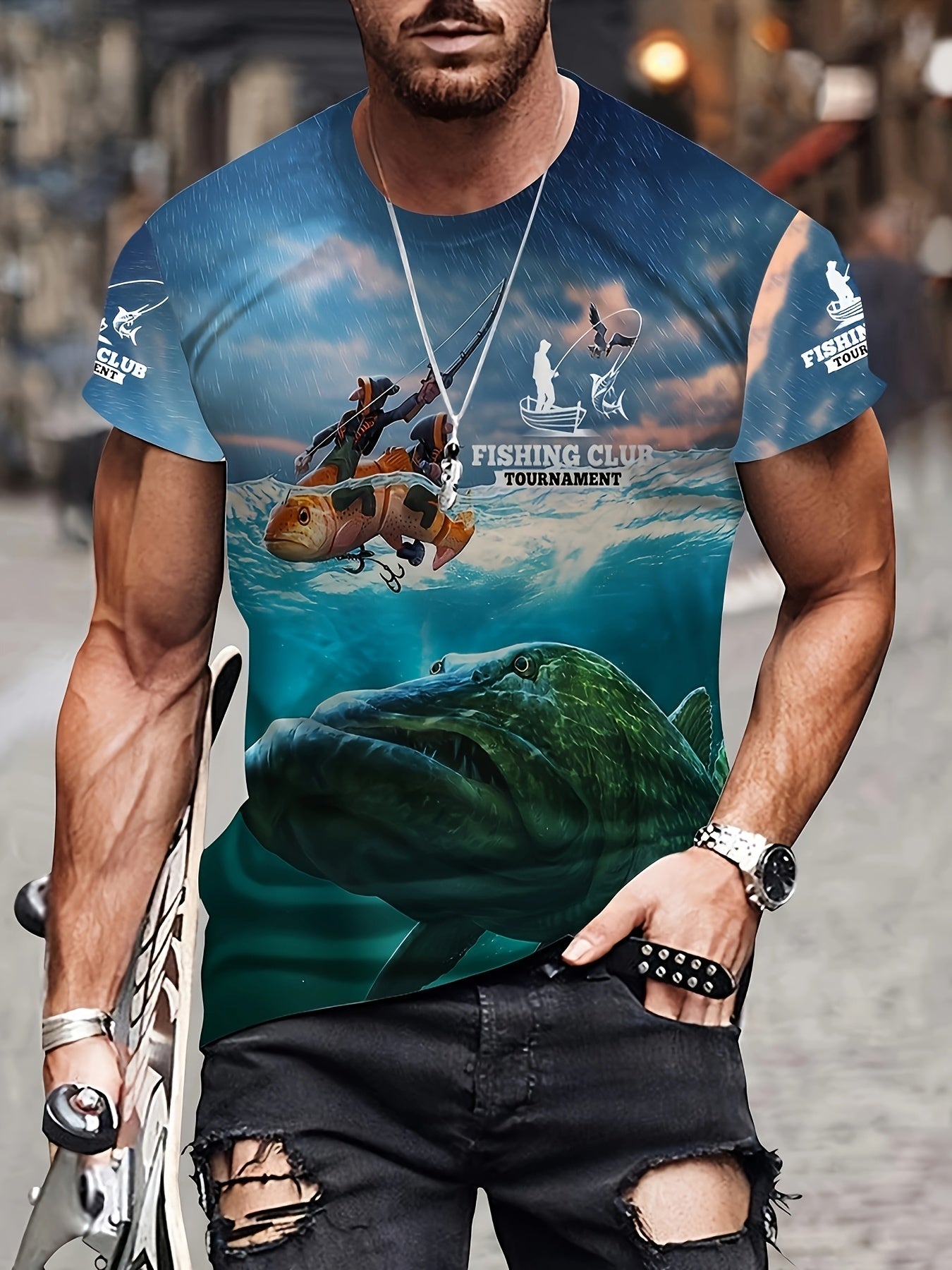 Men's 3D Fishing Print Mid Stretch T-shirt for Outdoor Summer