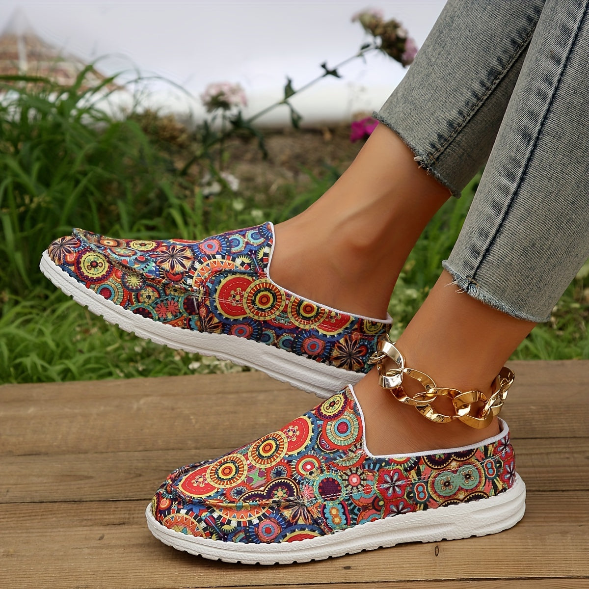 Tribal Style Canvas Slip On Shoes Casual Walking Shoes