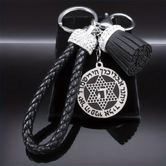 Star Of David Keychain Hebrew Blessing Stainless Steel Pendant Keychain