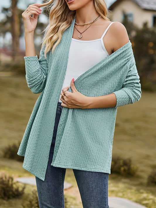  Solid Cable Long Sleeve Open Front Cardigan