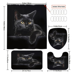 4pcs Cat Shower Curtain Set with Non-Slip Bathroom Rug