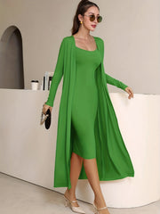  Solid Cami Dress & Cardigan Two Piece Set