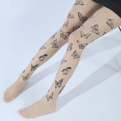 Butterfly Pattern High Waist Pantyhose Semi Sheer Stockings