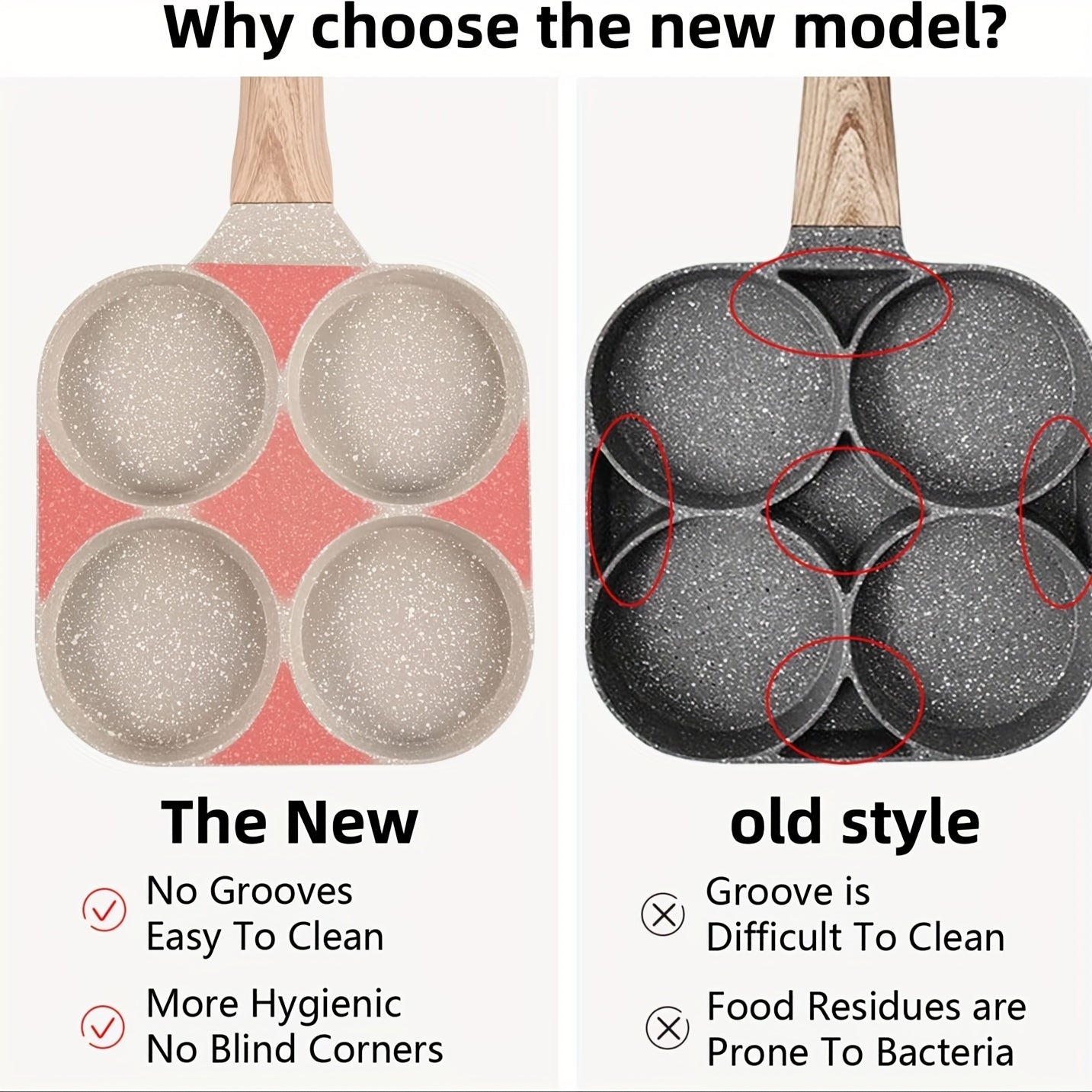 4-Hole Non-Stick Fried Egg Pan with Wooden Handle
