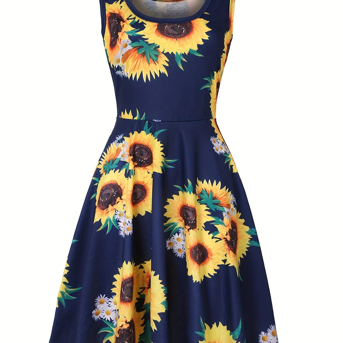  Sunflower Print Stretch Tank Dress