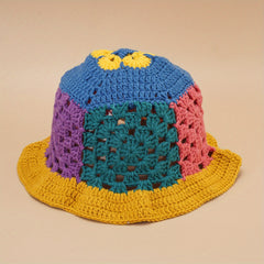 Hollow Crochet Flower Bucket Hat Block Knitted Basin Hat