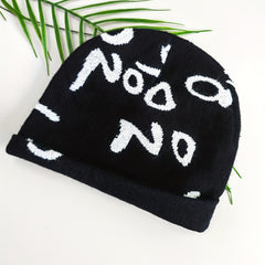 Letter Jacquard Beanie Soft Knit Hat Windproof Warm Cap