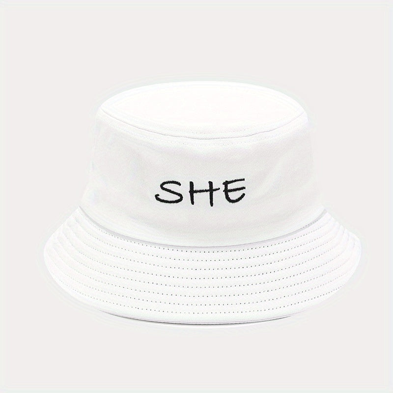Foldable Bucket Hat with SHE HE Embroidery, Sun Hat for Men Women