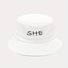 Foldable Bucket Hat with SHE HE Embroidery, Sun Hat for Men Women