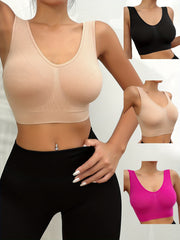 3pcs Solid Wireless Bra Comfy & Breathable Intimates Bra