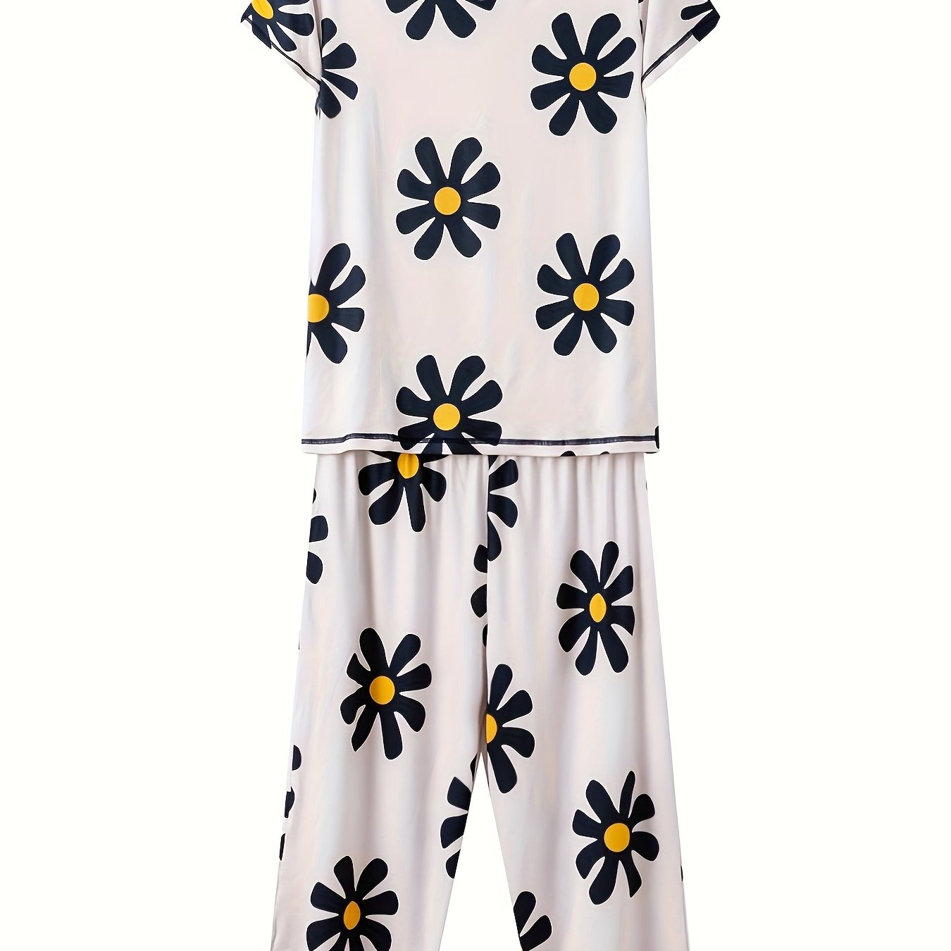 Floral Print Pajama Set V Neck Top & Lounge Pants Women's Sleepwear