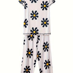 Floral Print Pajama Set V Neck Top & Lounge Pants Women's Sleepwear