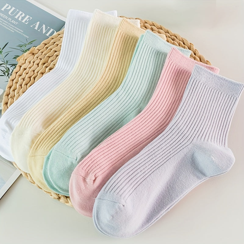 6 Pairs Ribbed Socks Breathable Women's Stockings