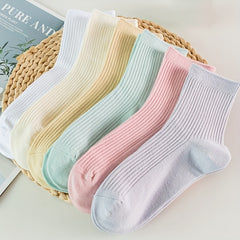 6 Pairs Ribbed Socks Breathable Women's Stockings