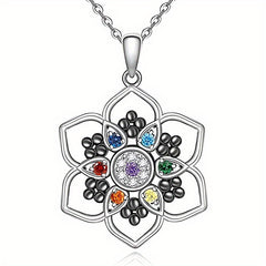 7 Chakra Lotus Pendant Necklace Yoga Healing Stone Energy Balance Jewelry