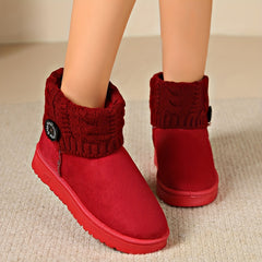 Women's Winter Snow Boots Button Knitting Band Ankle Boots