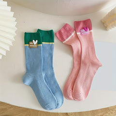 Heart Pattern Ribbed Socks Breathable Women's Mid Tube Stockings