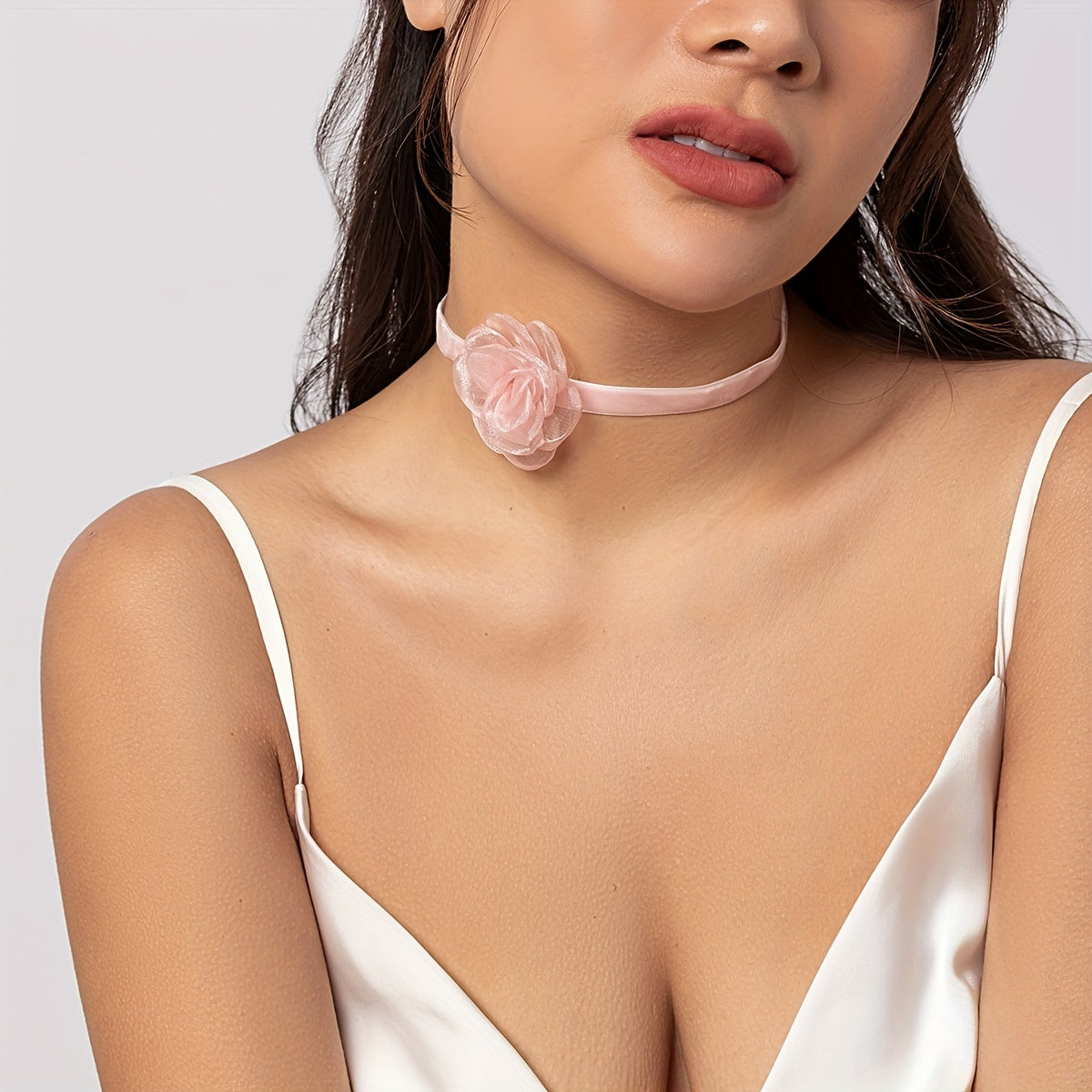 Vintage Flower Charm Choker Necklace Camellia Necklace for Women