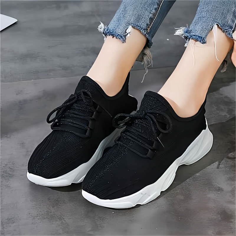 Breathable Knit Sneakers Low Top Lace Up Casual Shoes