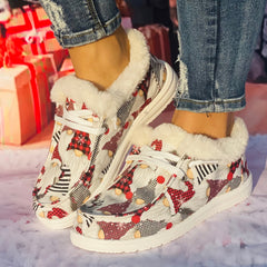Women's Christmas Red Hat & Dwarf Cartoon Pattern Non slip Round Toe Sneakers
