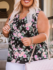 Plus Size Floral Print V-Neck Tank Top Women's Casual Tank Top
