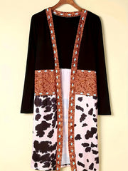  Colorblock Paisley & Cow Print Long Sleeve Cardigan