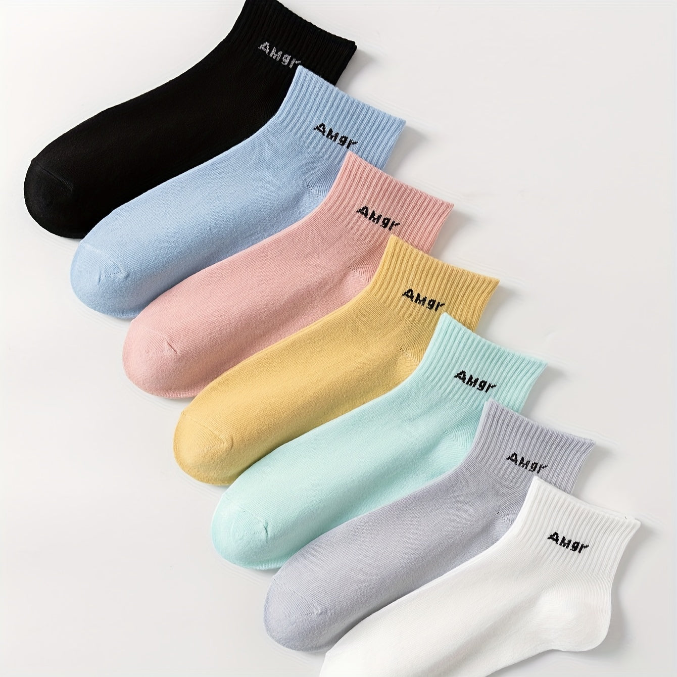 7 Pairs Letter Print Socks Breathable & Comfy Women's Stockings & Hosiery