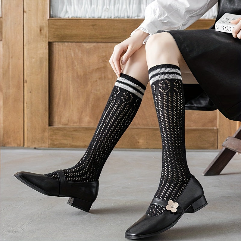 Striped Calf Socks Knee High Women's Stockings