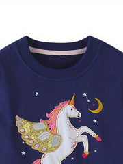 Girls Unicorn Embroidery Sweatshirt Long Sleeve Top Pullover
