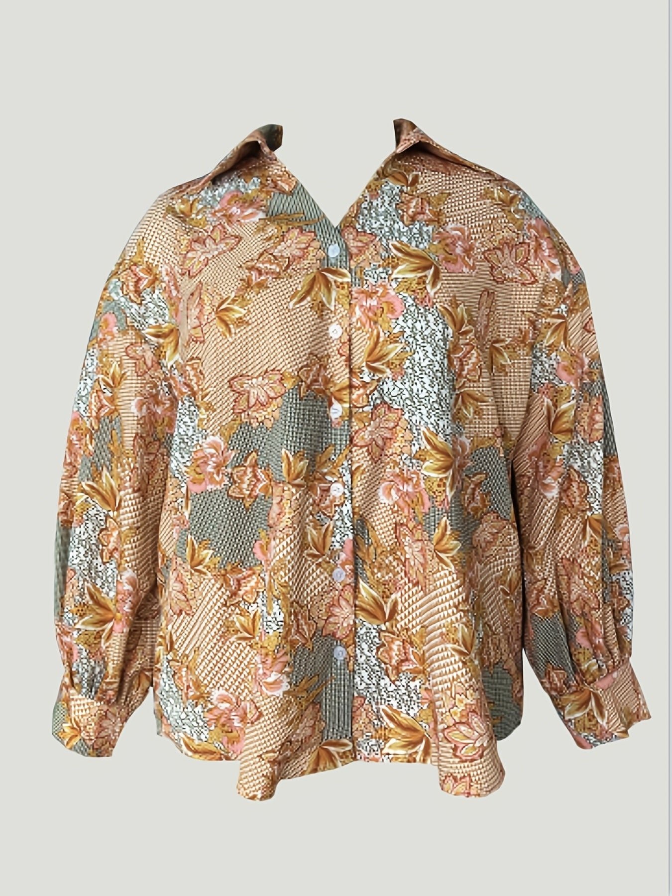  Women's Floral Print Long Sleeve Button Up Blouse