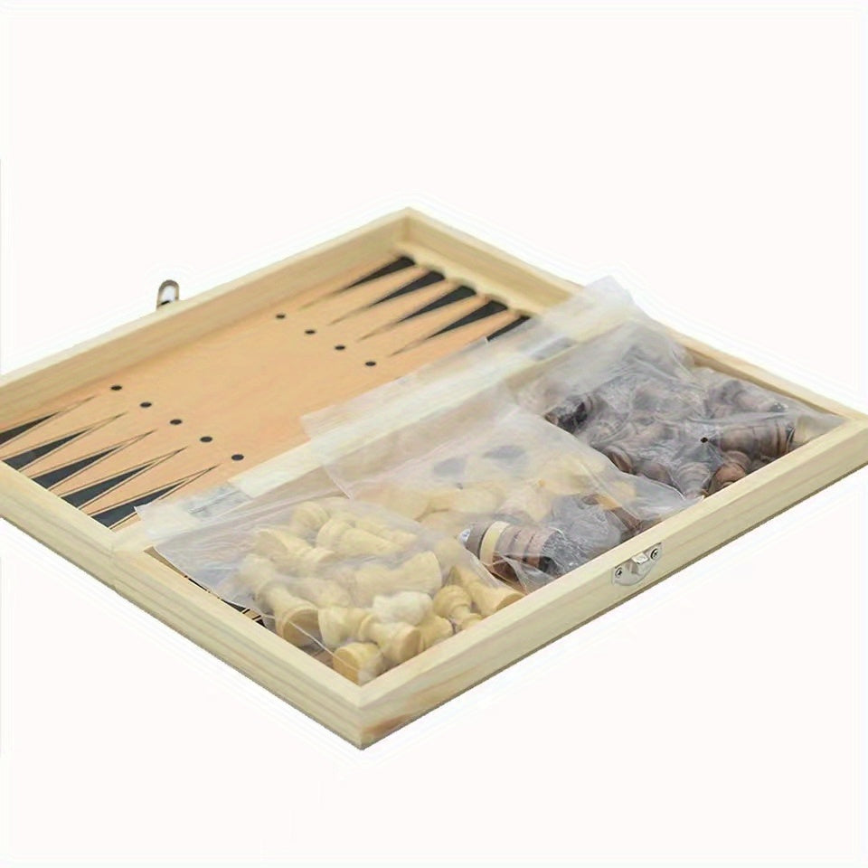 3 in 1 Chess Checkers Backgammon Set Wooden Classic Chess Pieces Board Case