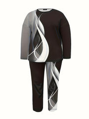  Graphic Print Pullover Top & Pants Two Piece Set