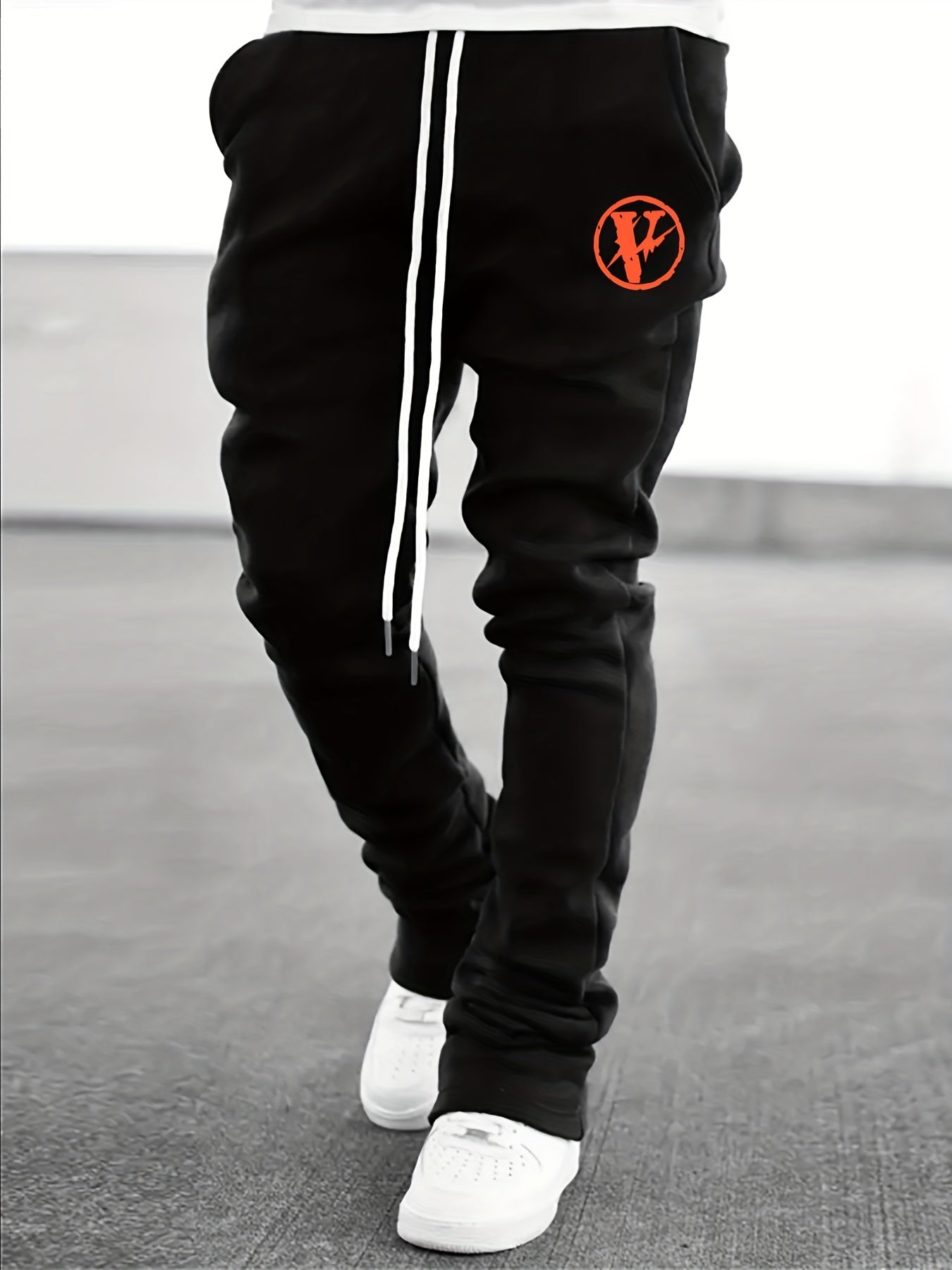 Men's V Pattern Drawstring Flare Pants