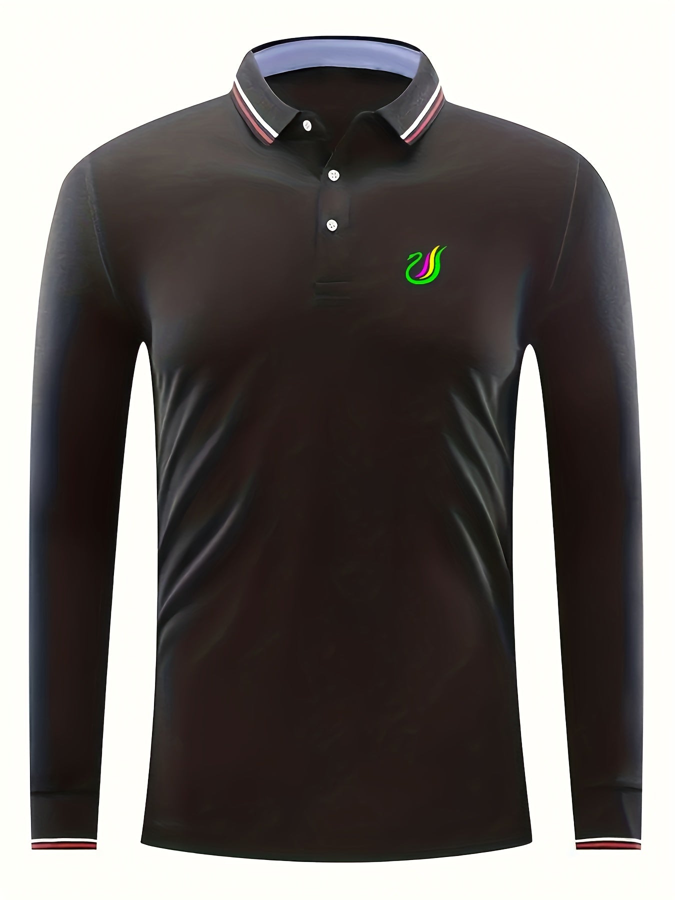 Colorful Goose Print Men's Lapel Polo Shirt Casual Stretch Long Sleeve