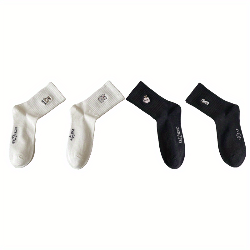 4 Pairs Bunny & Bear Print Socks Women's Stockings