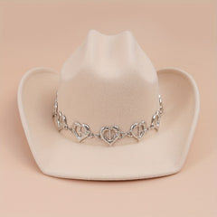 Silvery Oval Heart Stone Iron Chain Decor Cowboy Hat