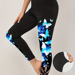  Butterfly Print Floral Cut Out Skinny Leggings