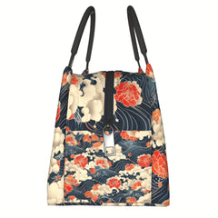 Floral Waves Insulated Lunch Bag for Beaches and Hikes