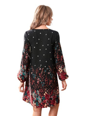  Women's Floral Print Lantern Sleeve Dress