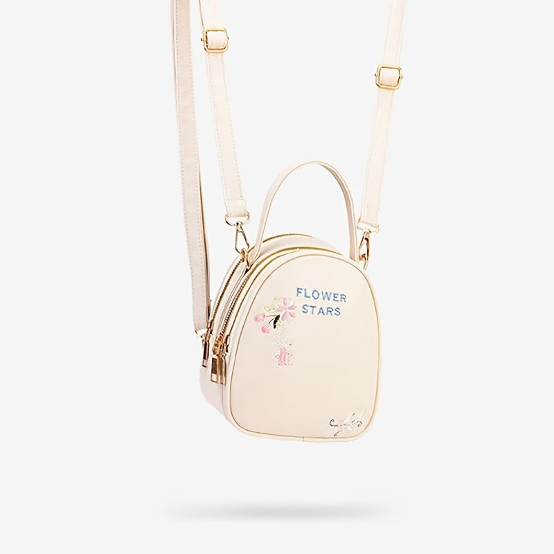 Mini Flower Embroidery Backpack Women's Handbag Stylish Crossbody Purse