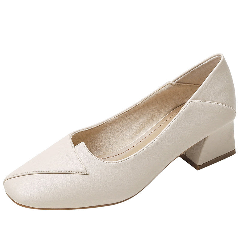 Women's Chunky Heel Square Toe Pumps Soft Sole Slip On Shoes