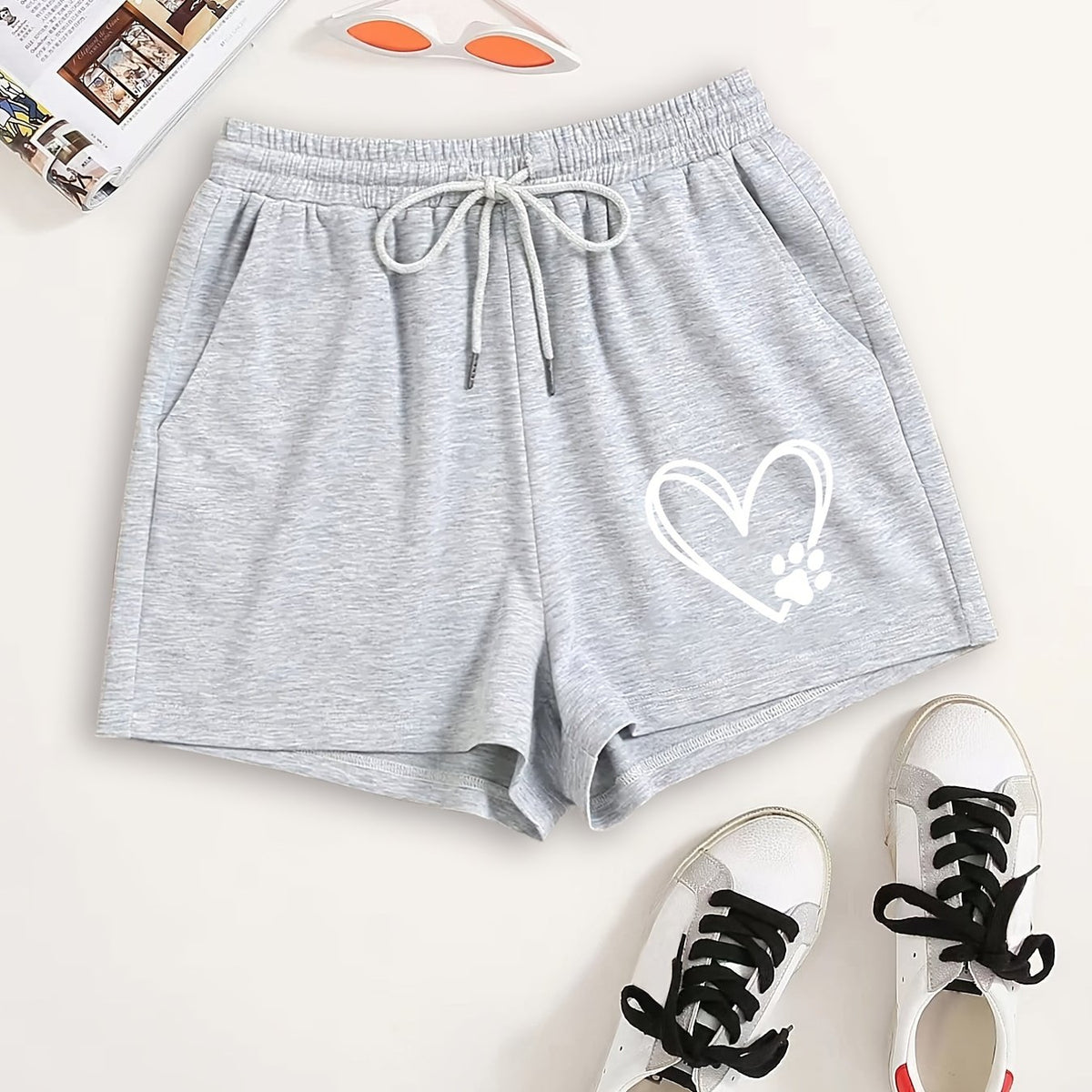 Heart & Dog Paw Print Hotpants Yoga Shorts
