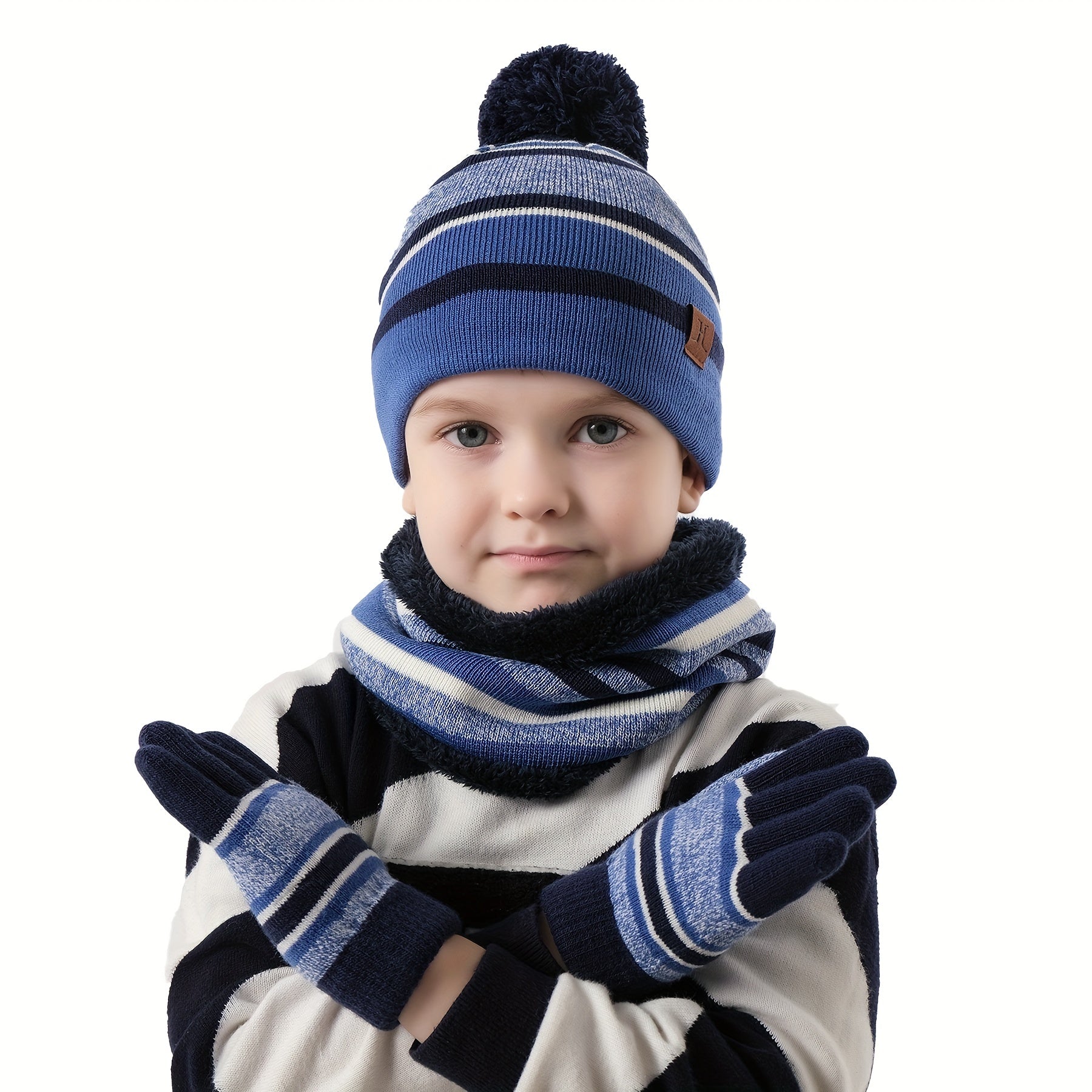 Kids Winter Beanie Hat Scarf Gloves Set