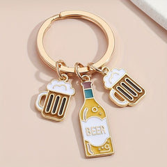 Cartoon Beer Keychain Creative Key Ring Purse Bag Backpack Car Charm
