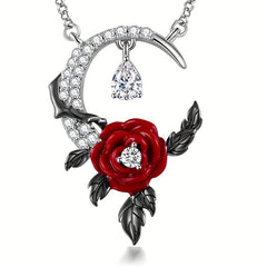 Red Flower Rhinestone Men's Pendant, Creative Crescent Design