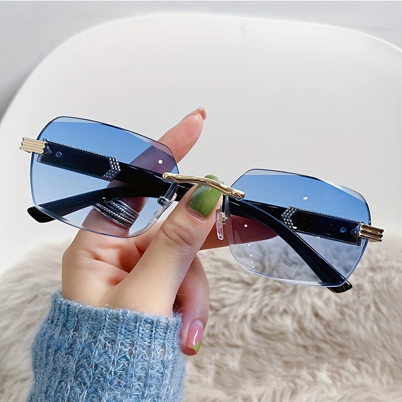 Rimless Square Sunglasses Gradient Lens Cut Edge Eyewear UV 400